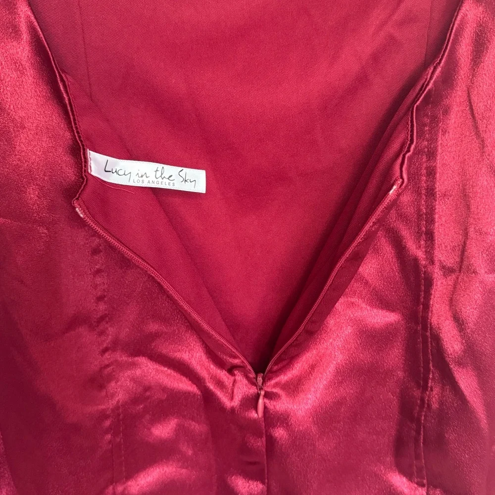 Lucy in the Sky Satin Burgundy Dress - Picture 3 of 4